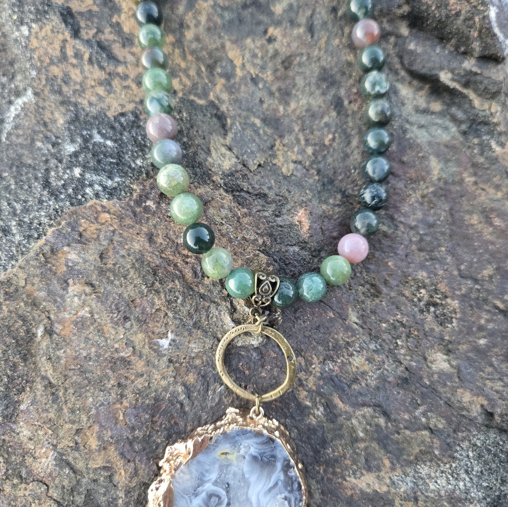 Large Beaded Nature Lovers Pendant Necklace